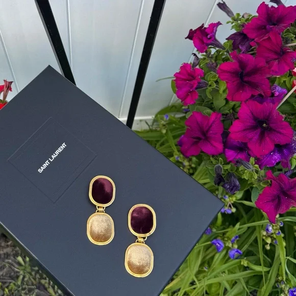 Saint Laurent Gold and Deep Red Earrings - Picture 2 of 6